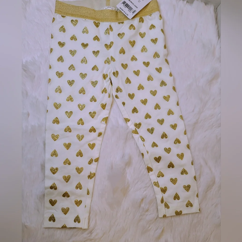 LOT OF 2 Carters Gold Sparkly leggings girls 12&18 months